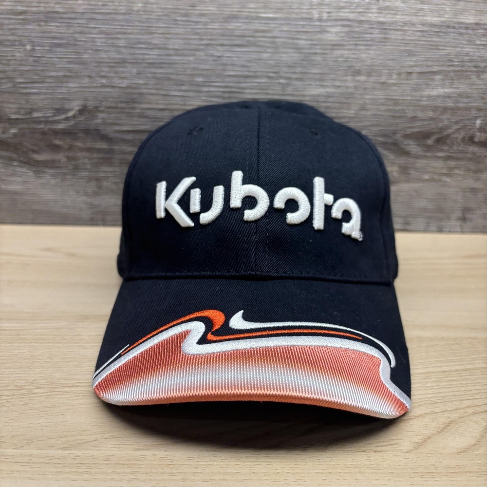 Kubota Hat Cap Strap Back Black Orange Embroidered Tractor Logo Mens‎ Baseball